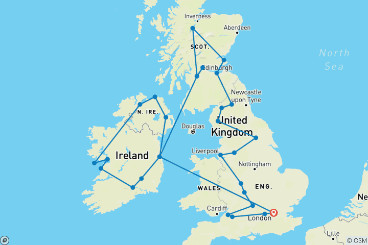 Carte du circuit Grande-Bretagne et Irlande (Classique, été)