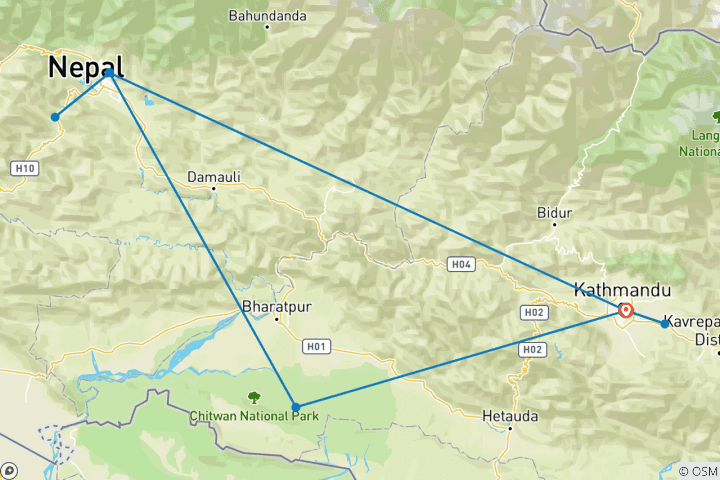 Map of Best of Nepal Tour