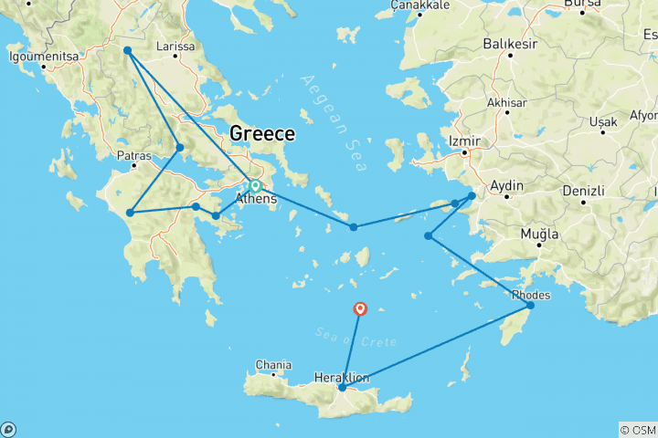 Karte von Griechenland Entdeckerreise & Inseln 14 Tage