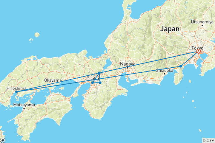 Map of 12-Day Japan Family Adventure through Tokyo, Kyoto, Osaka and Beyond