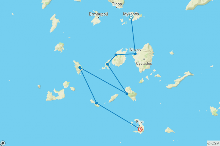 Map of Sailing Greece - Mykonos to Santorini