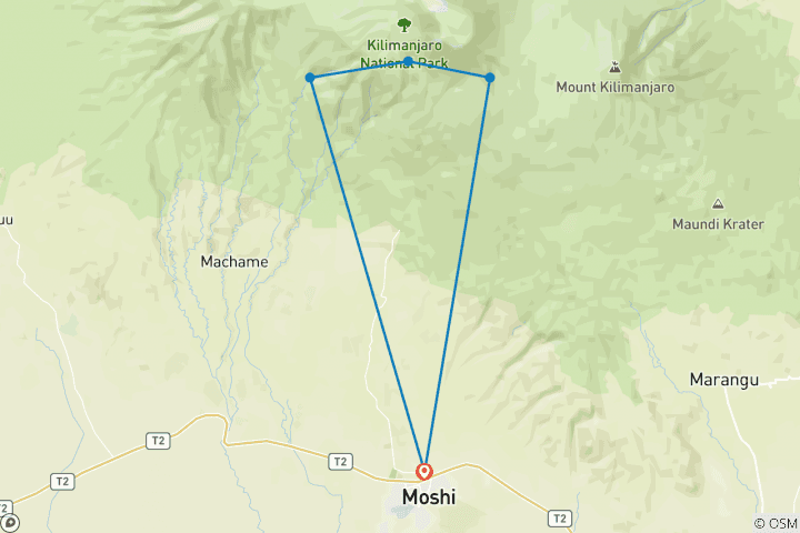 Mapa de Circuito al KiLimanjaro - ruta Machame - 8 días