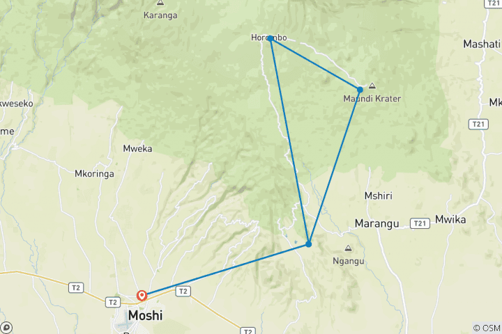 Map of Mt Kilimanjaro Trek - Marangu Route