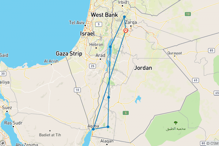 Carte du circuit Points forts de la Jordanie