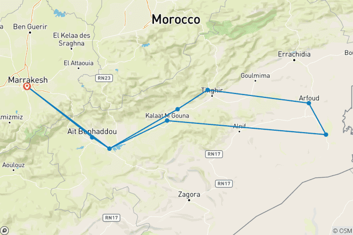 Map of 3 Days High Atlas Mountains and Sahara Adventure