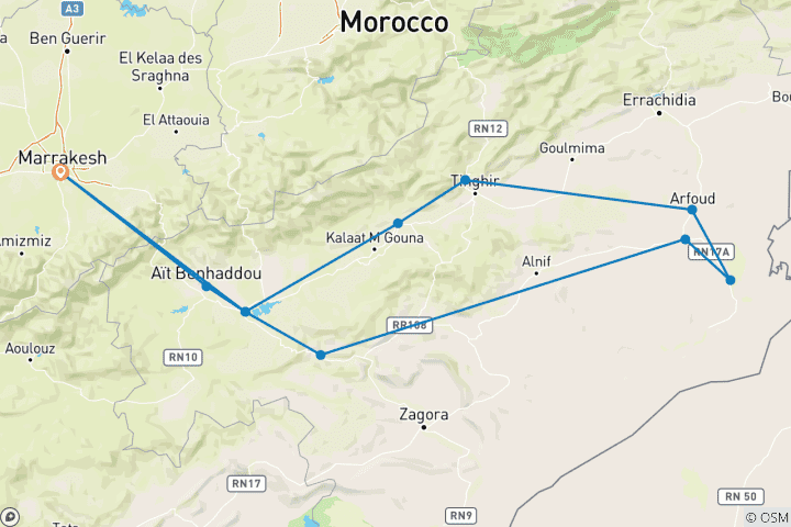 Map of 4 Days / 3 Nights Sahara Experience