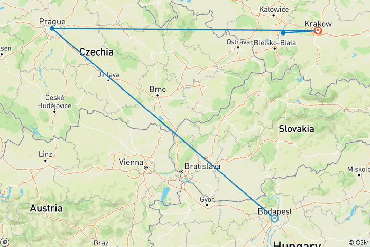Carte du circuit Le meilleur de l'Est - Budapest, Prague, Cracovie