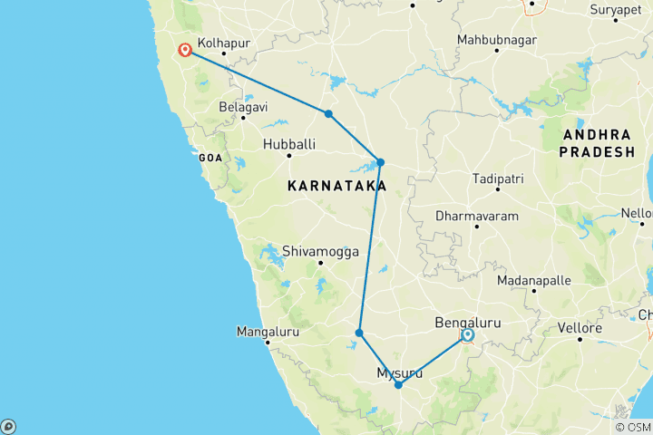 Kaart van Hoogtepunten van Karnataka gecombineerd met Goa