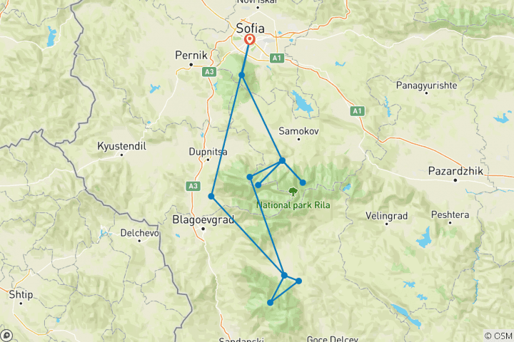 Map of Vitosha, Rila and Pirin - the Great Winter Adventure (Snowshoeing Trek)