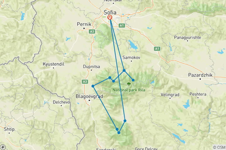 Map of Peaks & Lakes of the Pirin and Rila Mountains