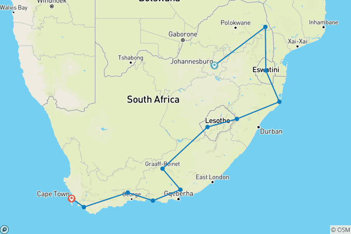 Map of South African Explorer 2026 - Comfort Small Group Tour