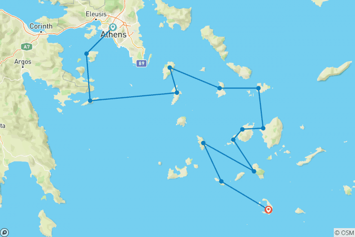 Kaart van Zeilen in Griekenland - van Athene naar Santorini