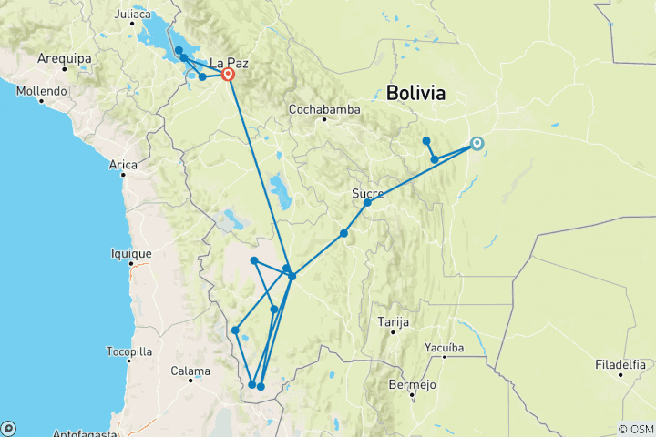 Carte du circuit Les points forts de la Bolivie