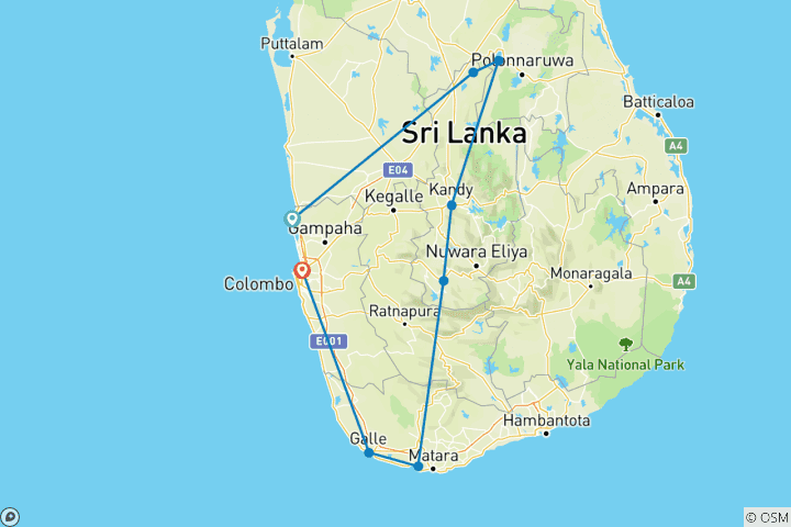 Carte du circuit Sri Lanka : Trek, vélo et kayak