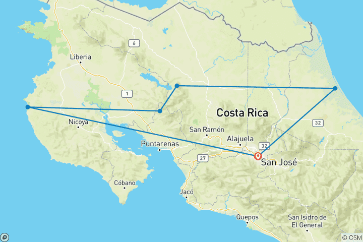 Map of Essential Costa Rica - Package with Guanacaste