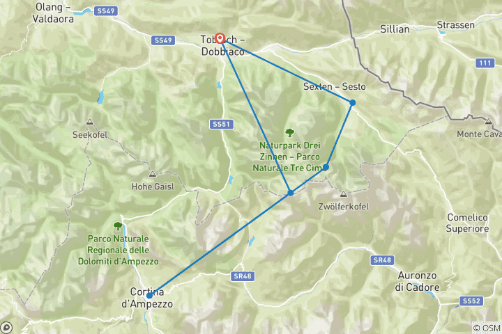 Map of Walks in the Italian Dolomites