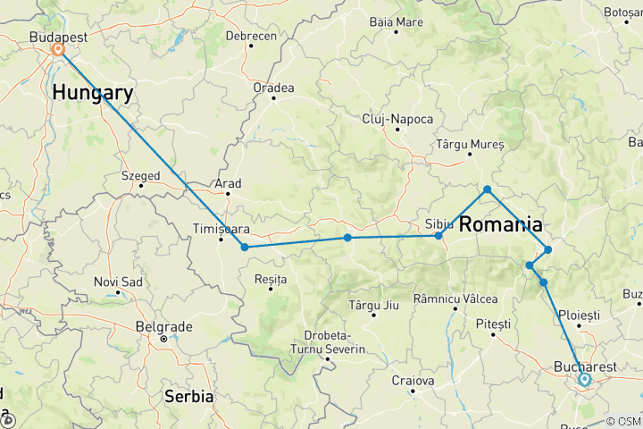 Carte du circuit Circuit de 4 jours en Transylvanie de Bucarest à Budapest