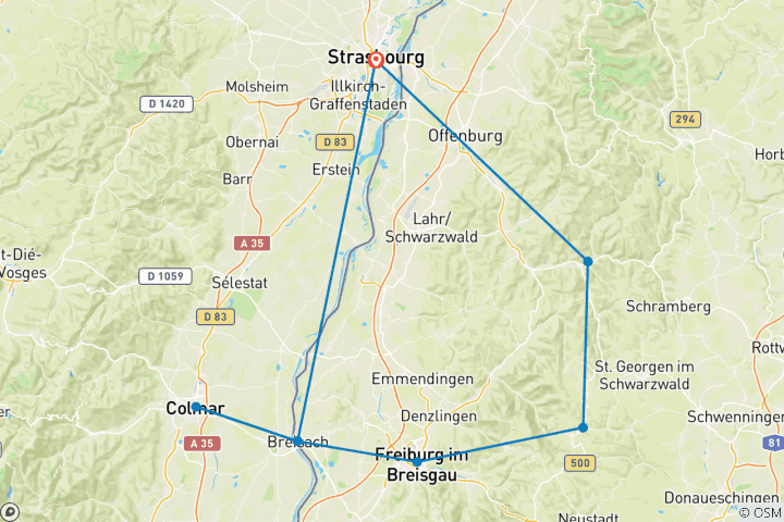 Map of A Bountiful Christmas in Alsace and the Black Forest (port-to-port cruise)