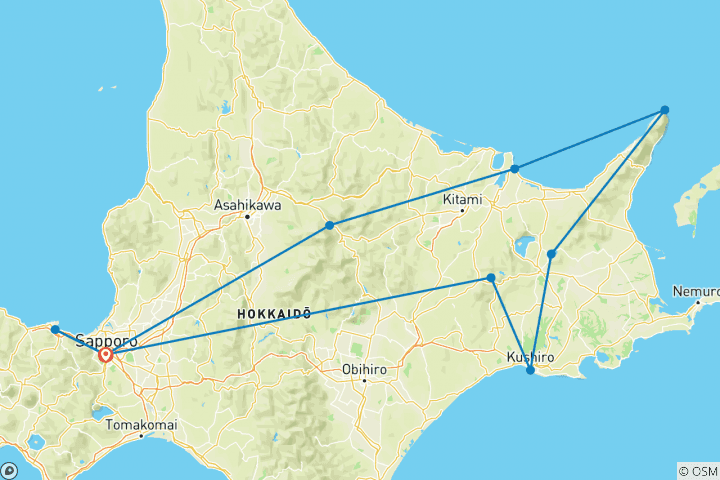 Carte du circuit Hokkaido : Le retournement des feuilles - 8 jours