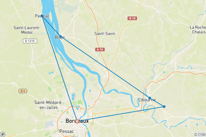 Carte du circuit Nouvel An dans la région de Bordeaux - croisière port à port