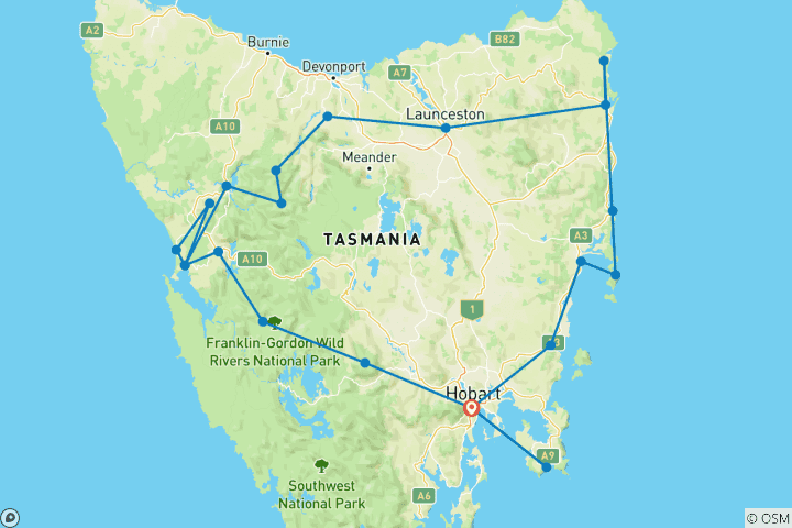 Karte von Super 7 - Sieben Tage Rundreise durch Tasmanien