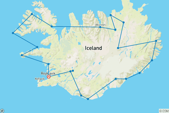 Carte du circuit Circuit terrestre en groupe en Islande