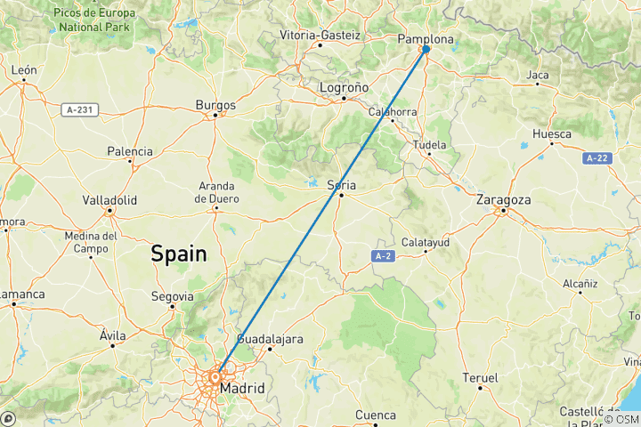 Map of San Fermin Running of the Bulls: Closing Ceremony from Madrid