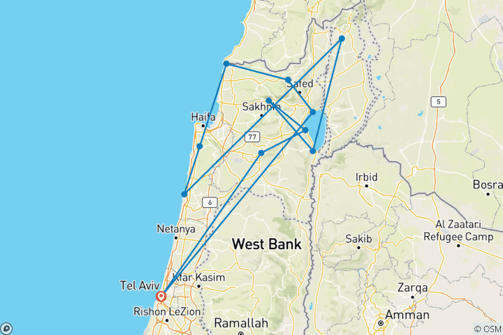 Karte von Galiläa & Golan Rundreise - 4 Tage