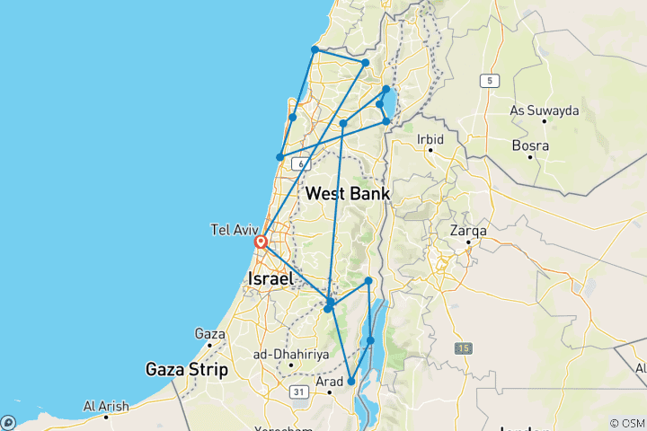 Map of Classical Israel Tour Package, 6 Days