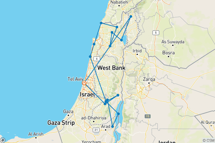 Mapa de Paquete turístico Israel clásico, 10 días