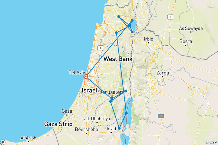 Kaart van Christelijk Israël reispakket, 5 dagen