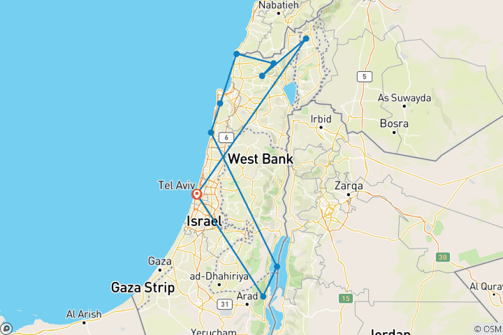 Map of Jewish Israel Tour Package, 5 Days