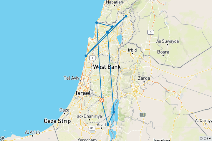 Map of Mini Jewish Tour Package, 6 Day