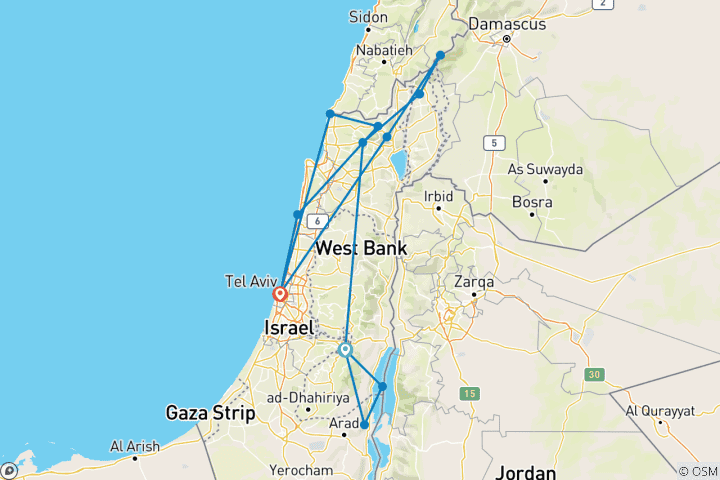 Map of Jewish Israel Tour Package, 7 Days