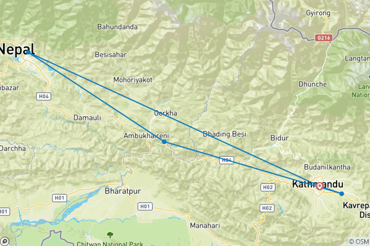 Mapa de Trekking y circuito multiactividad en Nepal