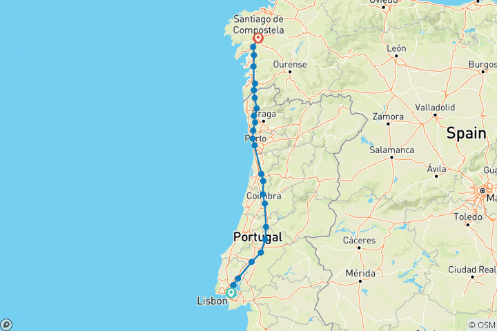 Map of Full Portuguese Camino