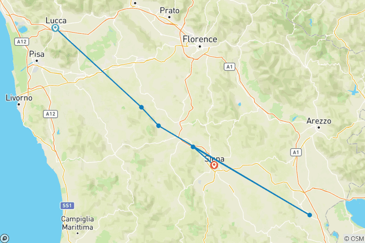 Map of Via Francigena: Lucca to Siena