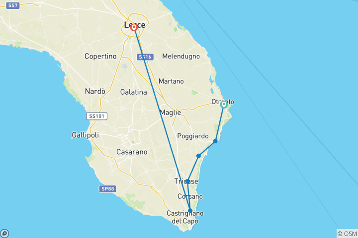 Carte du circuit Marche côtière des Pouilles