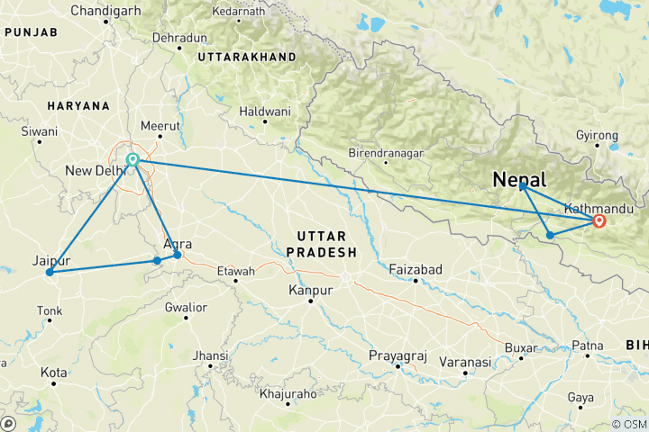 Mapa de Destellos de la Increíble India y el mágico Nepal