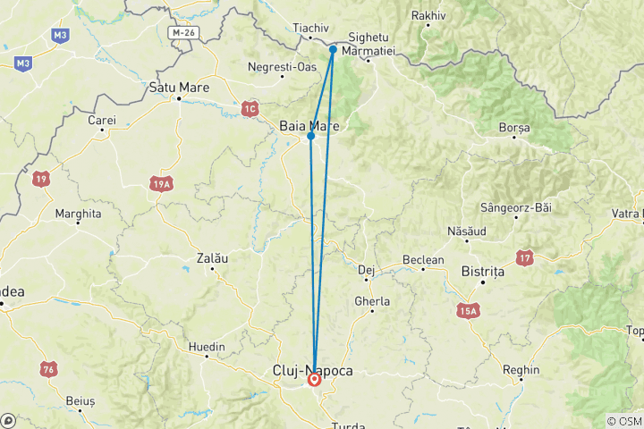 Map of Two days tour to Maramures from Cluj-Napoca