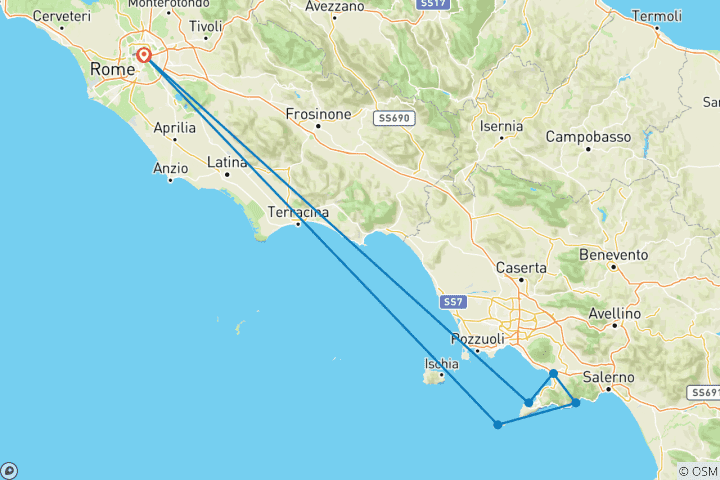 Carte du circuit Nouveau Circuit de charme de la côte amalfitaine et de Capri - 5 jours au départ de Rome