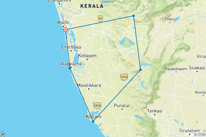 Carte du circuit Le pays de Dieu, le Kerala