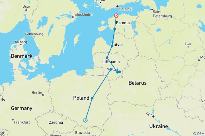 Map of Baltics and Poland City Life and Nature in 13 Days (Guaranteed Departure)