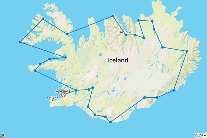 Kaart van De Grote Rondreis: Rond IJsland in 13 dagen