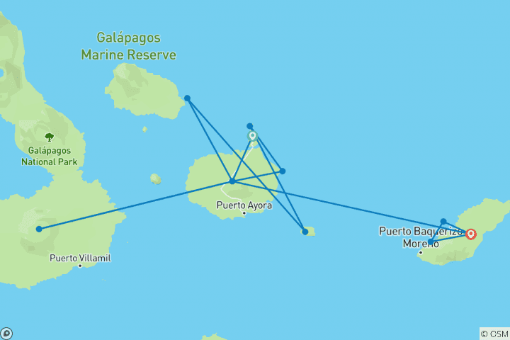 Carte du circuit Complet - Santa Cruz, Isabela et; San Cristobal 8J/7N avec Tintoreras