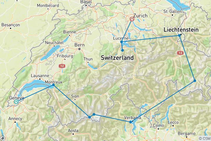 Map of Glorious Switzerland (Classic, 8 Days)