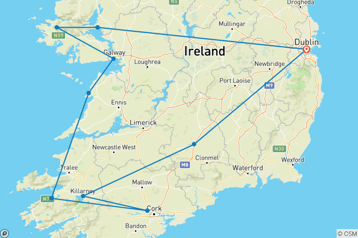 Map of Irish Elegance (Classic, 8 Days)