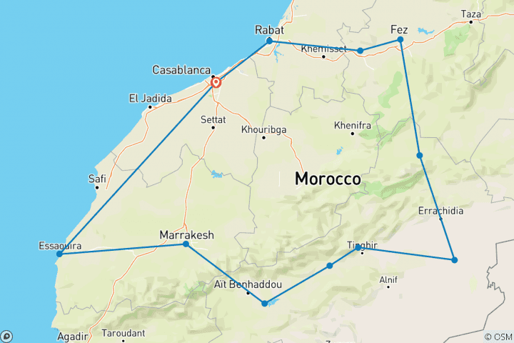 Carte du circuit Trésors du Maroc (Classique, été)