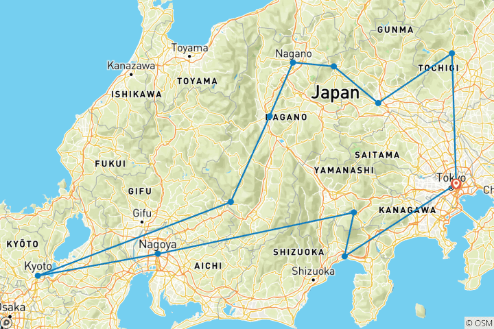 Map of Central Japan (12 destinations)