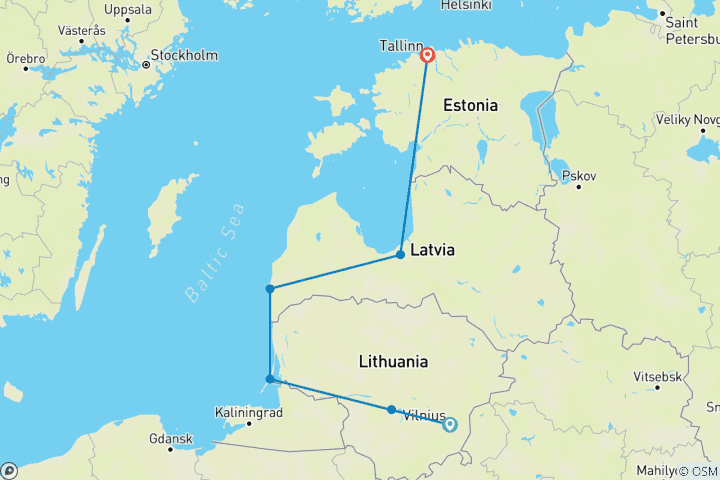 Karte von Baltische Highlights und Seefahrt Kleingruppenreise - 10 Tage